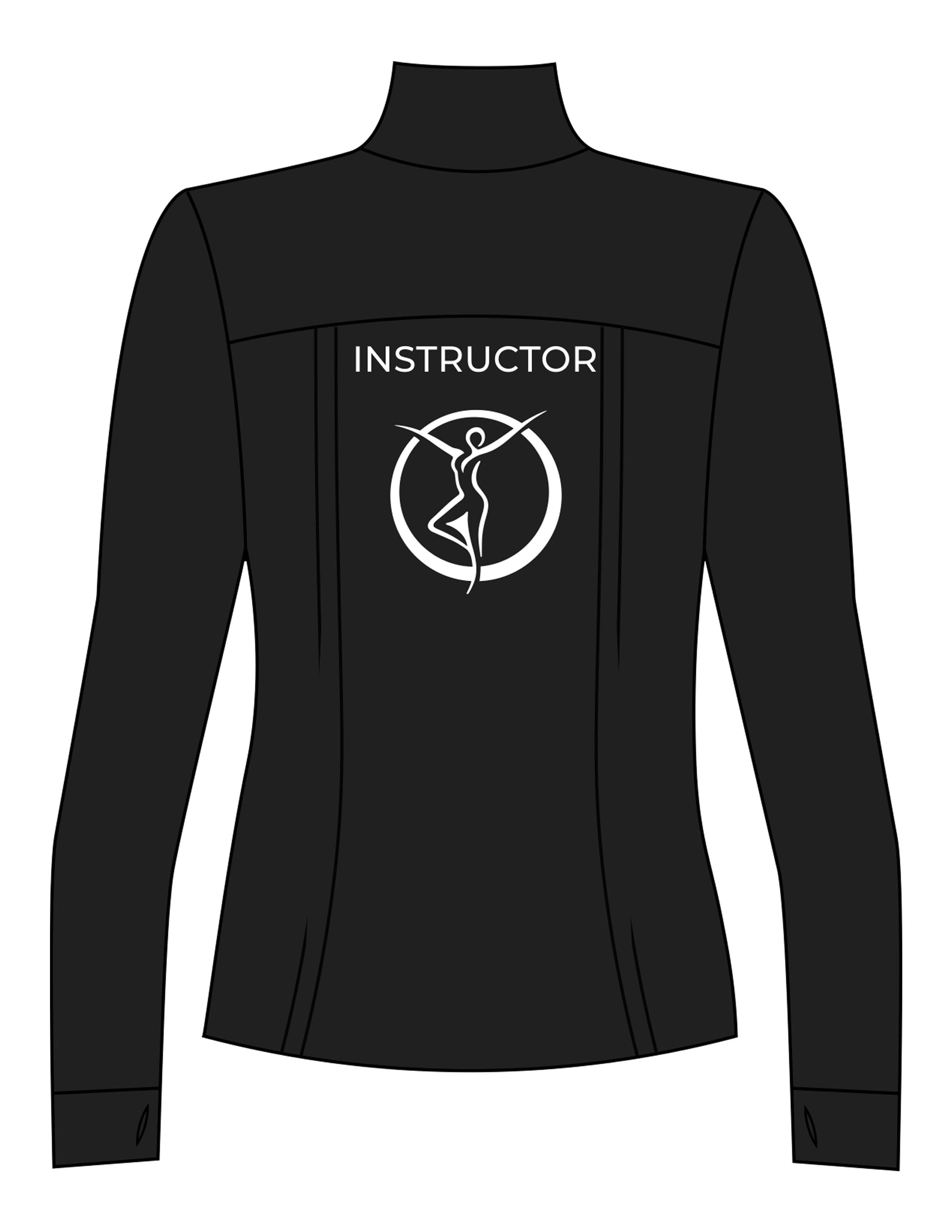 The Womens Zip Jacket - Black - Movement Pilates Buffalo - Left Chest Stacked & Back "INSTRUCTOR ROUND" - Printed - White