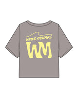 The Heavyweight Crop Tee - Washed Gray - Wave Mamas - Center Chest & Center Back Stacked - Printed - Yellow