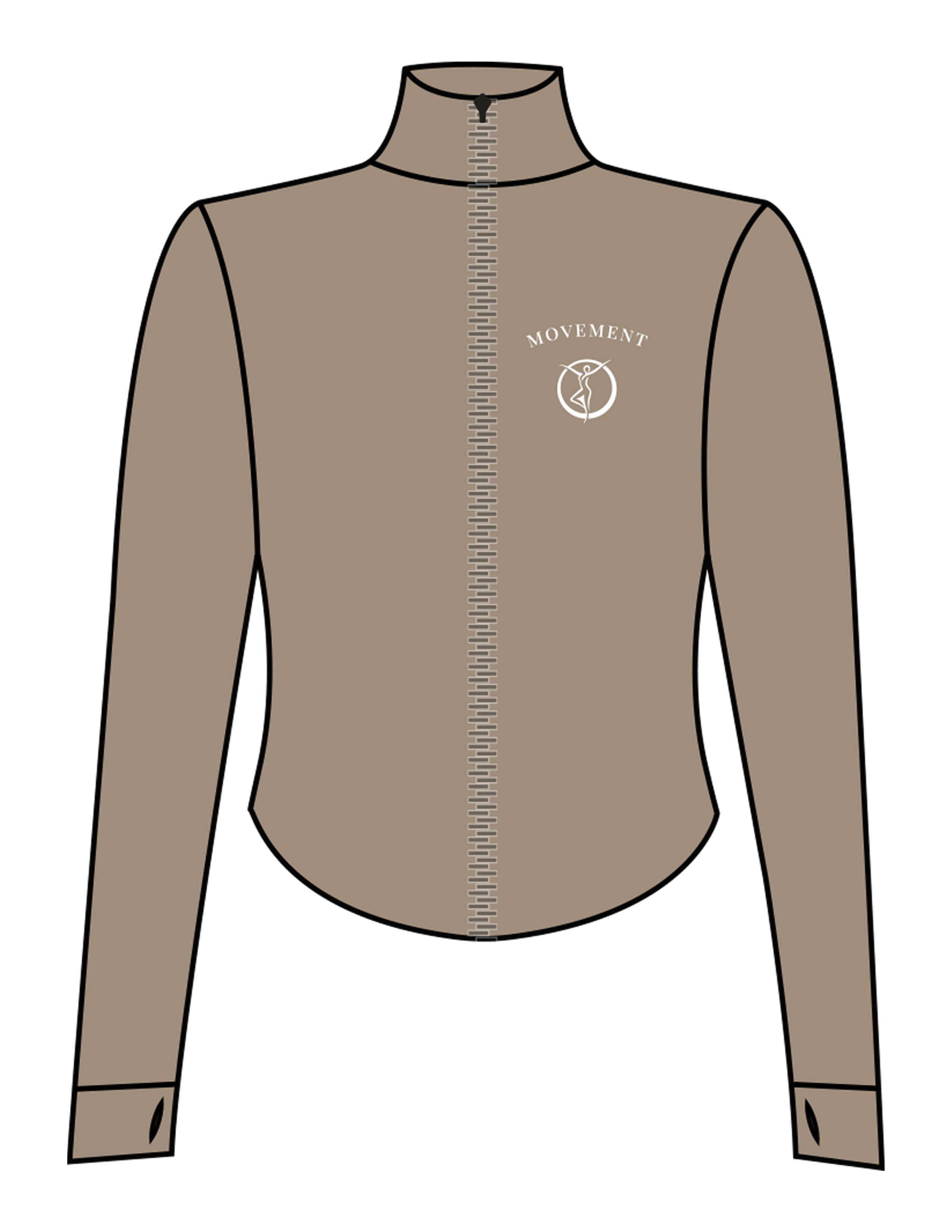 The 3/4 Crop Zip Jacket - Brown - Movement Pilates Buffalo - Left Chest - Printed - White