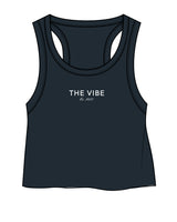 The Micro Rib Racer Crop - Navy - The Vibe - Center Chest Stacked - White