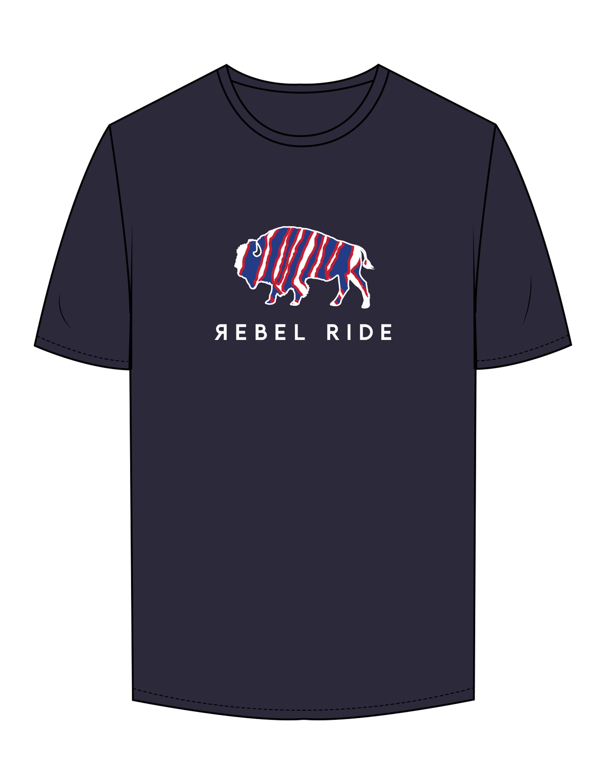 The Mens Tee - Midnight - Rebel Ride - Chest Logo Stacked - Printed - Full Color