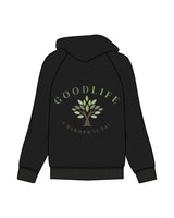 The Womens Hoodie - Black - Goodlife Chiropractic - Center Chest & Center Back Stacked - Full Color