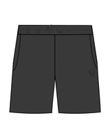 The Mens Sweat Shorts - Washed Black - Core Reform - Left Leg - Printed - Tone on Tone