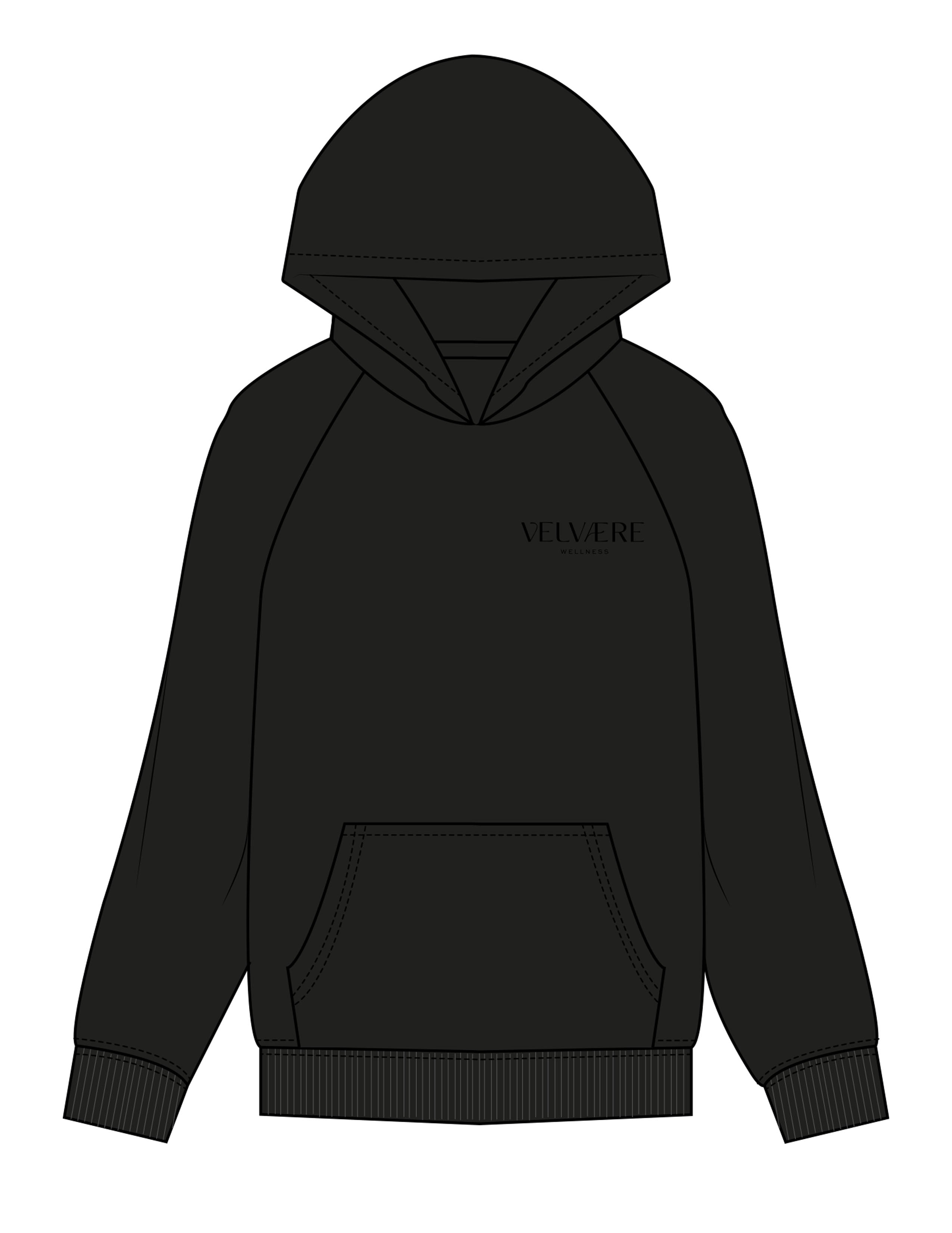 The Mens Hoodie - Black - Velvaere - Left Chest Stacked - Printed - Tone on Tone