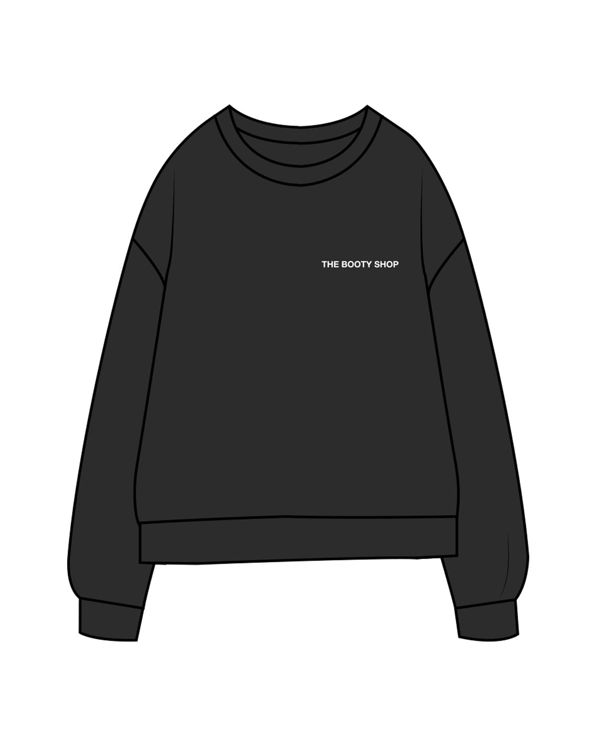 The Midweight Unisex Crewneck - Washed Black - The Booty Shop - Left Chest & Center Back Stacked "DADDY" - Printed - White