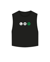 The Crop Muscle Tank - Black - Lab - Front & Back Center - Full Color
