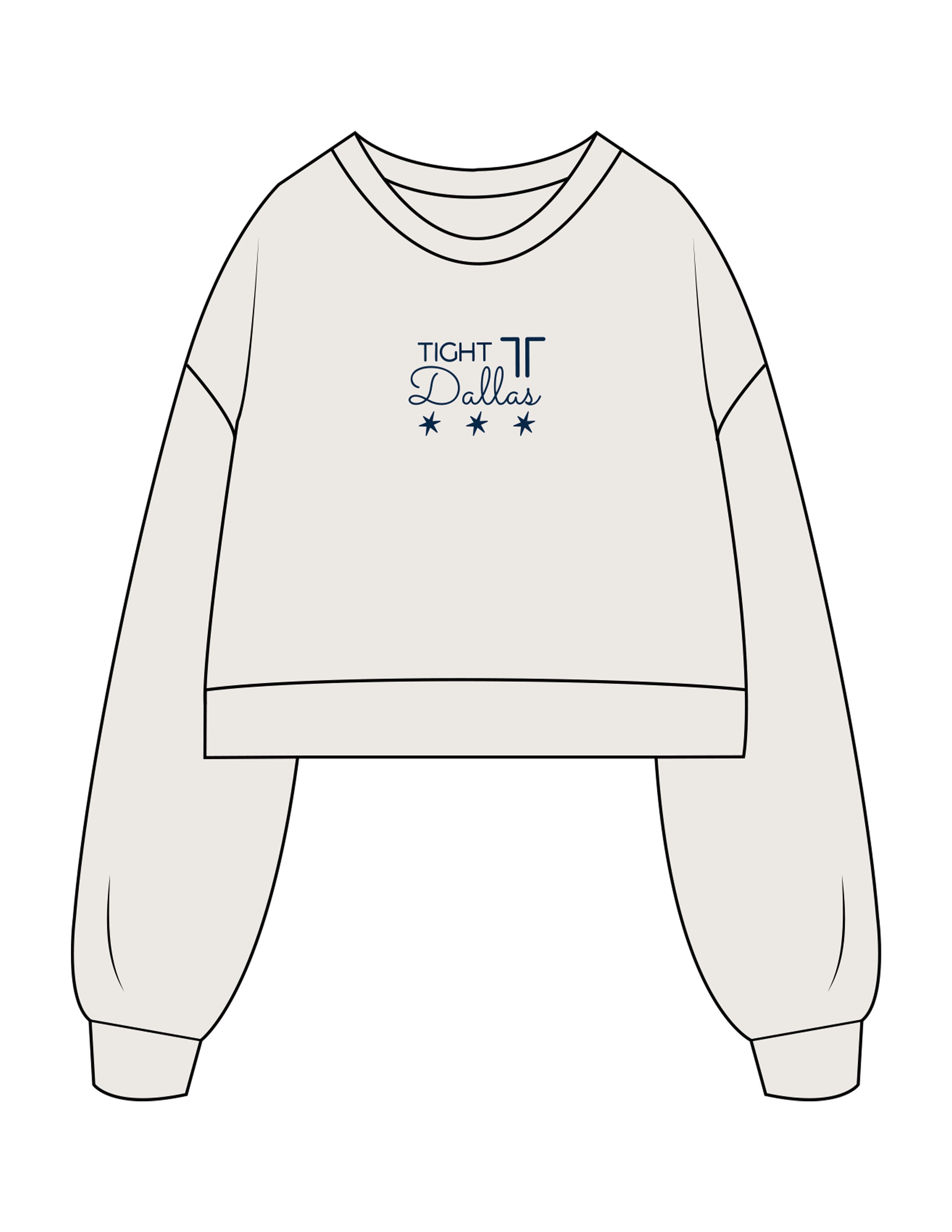 The Womens Crop Crewneck - Bone - Tight Dallas - Center Chest & Center Back - Printed - Navy