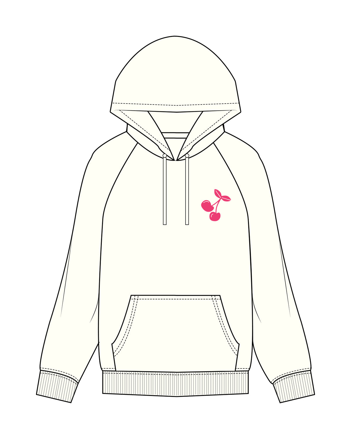 The Womens Classic Hoodie - Off White - Slow Burn - Left Chest Cherry & Center Back Cherry Stacked - Printed - Full Color