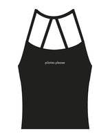 The Womens Sporty Tank - Black - Pilates Please - Center Chest - Printed - White