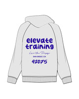 The Mens Hoodie - White Heather - Elevate - Front Arc & Back Stacked "92075" - Printed - Blue