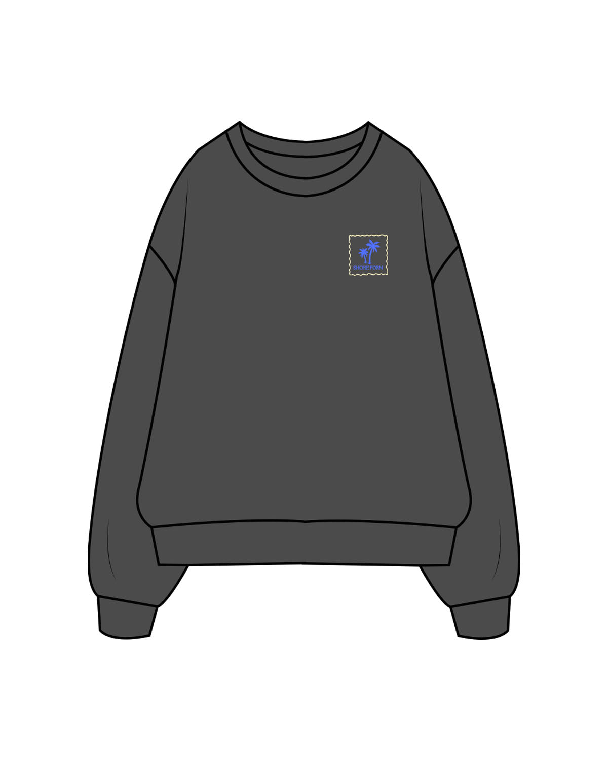 The Womens Crewneck - Washed Black - Shore Form - Left Chest Embroidered & Back Stacked Printed - Blue (5170ff)