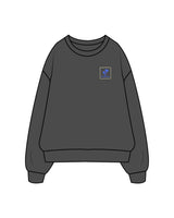 The Womens Crewneck - Washed Black - Shore Form - Left Chest Embroidered & Back Stacked Printed - Blue (5170ff)