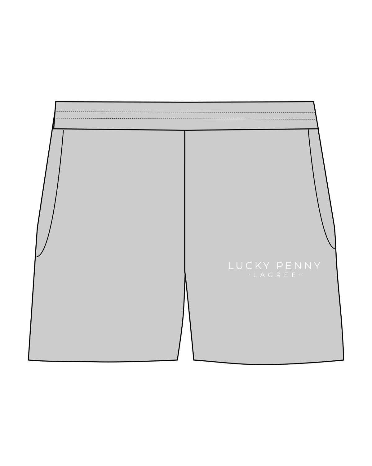 The Womens Jogger Shorts - Heather - Lucky Penny - Left Leg Stacked - Embroidered - White