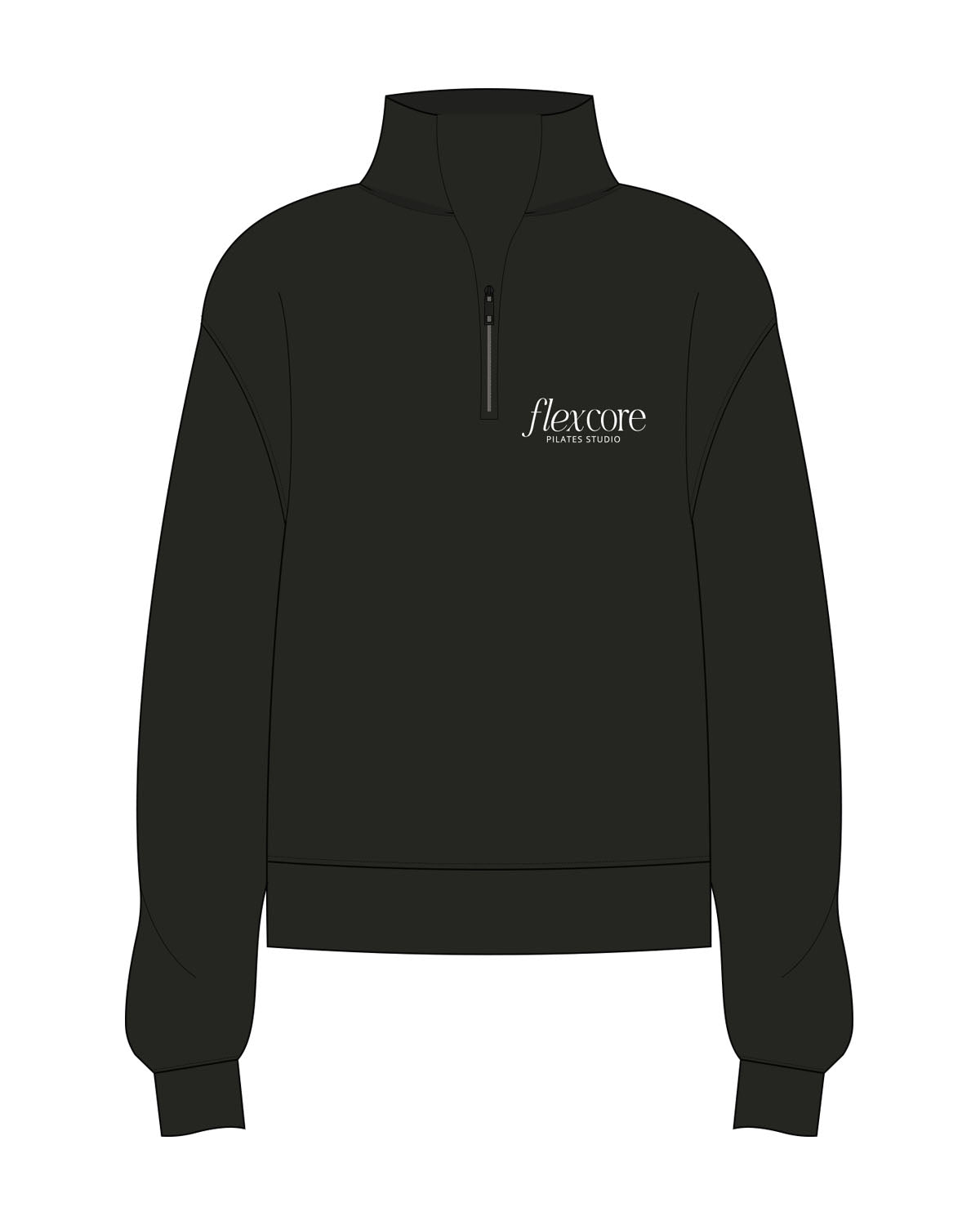 The Womens 1/4 Zip - Black - FlexCore - Left Chest Stacked - Embroidered - White