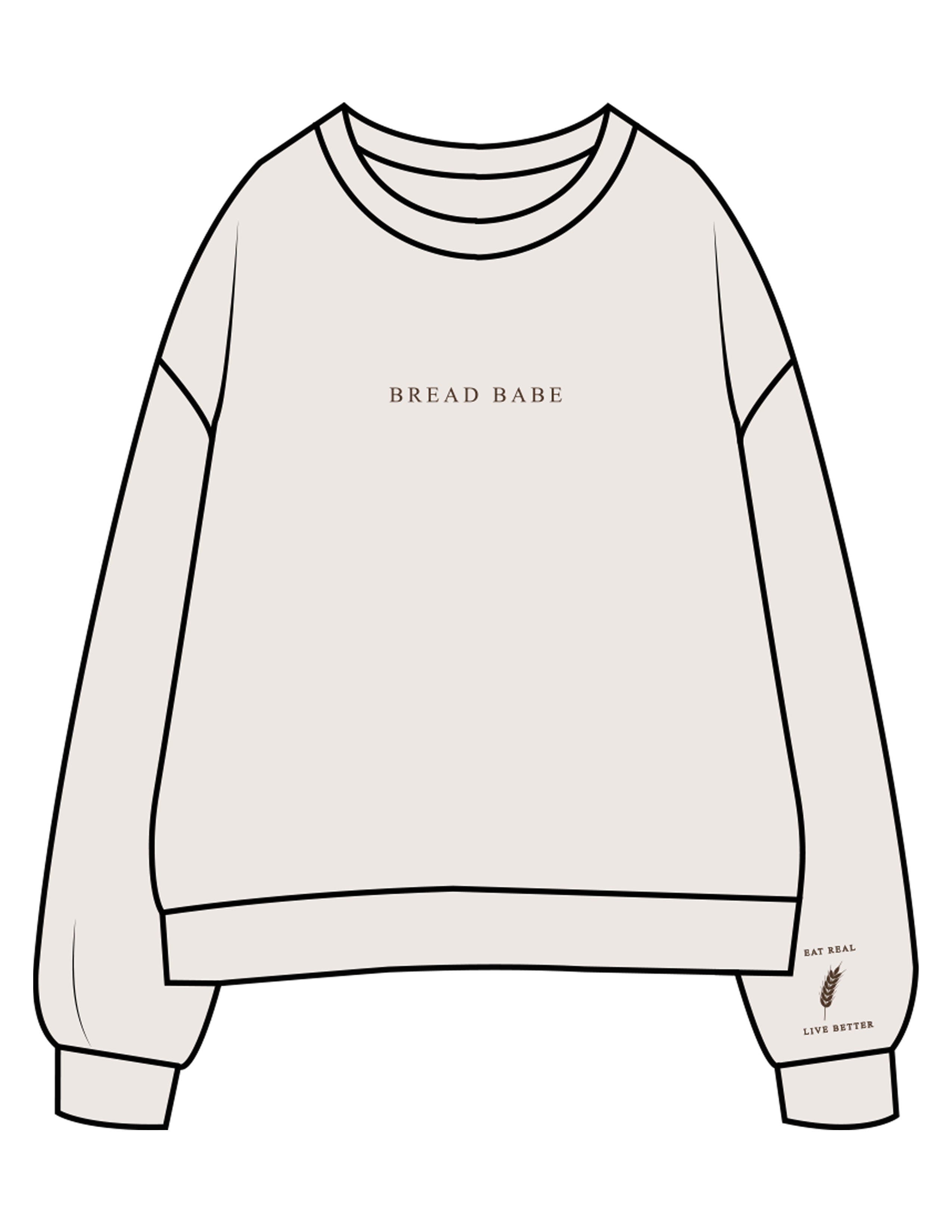 The Womens Crewneck - Bone - The Dough Dealer - Center Chest & Left Wrist - Back Stacked - Printed - Brown