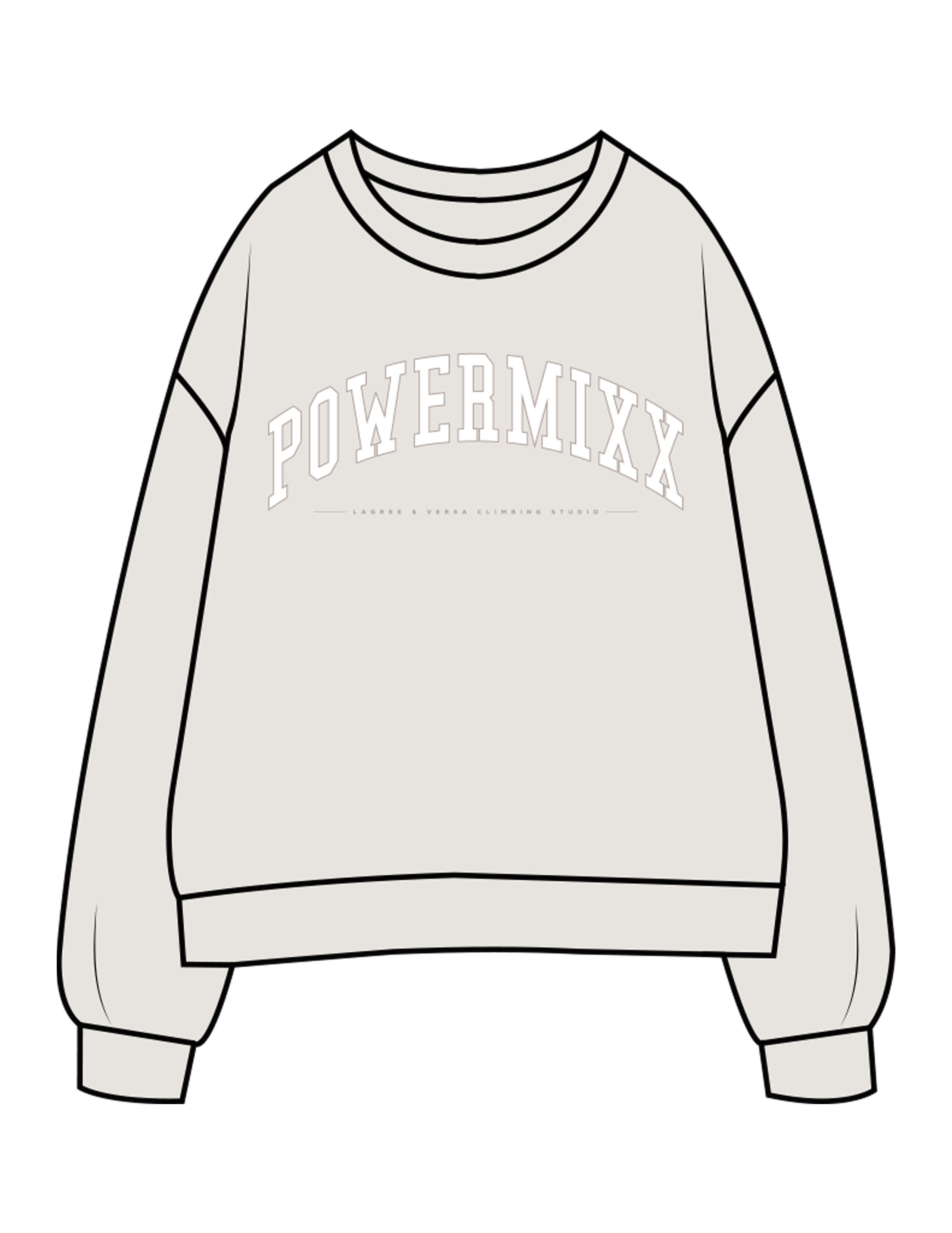 The Womens Crewneck - Washed Bone - PowerMixx - Center Chest Arc Stacked - Printed - Full Color