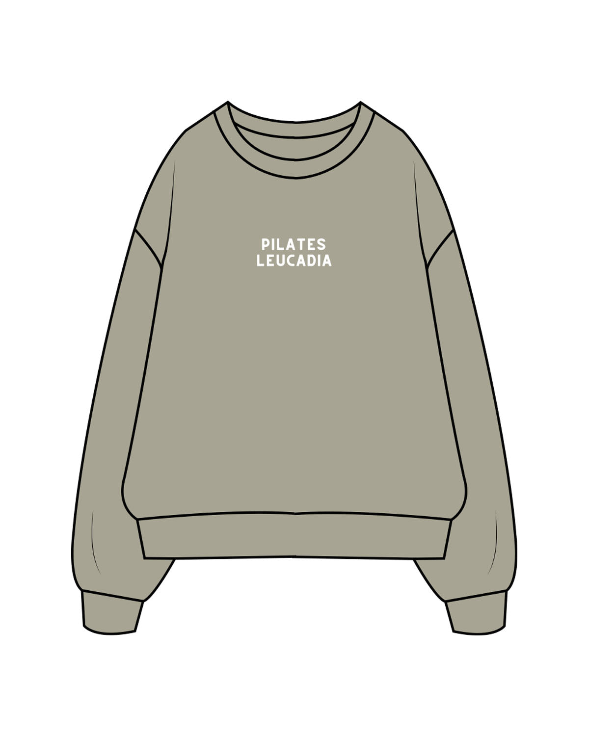 The Womens Heavyweight Crewneck - Eucalyptus - Pilates Leucadia - Center Chest & Back Stacked - White