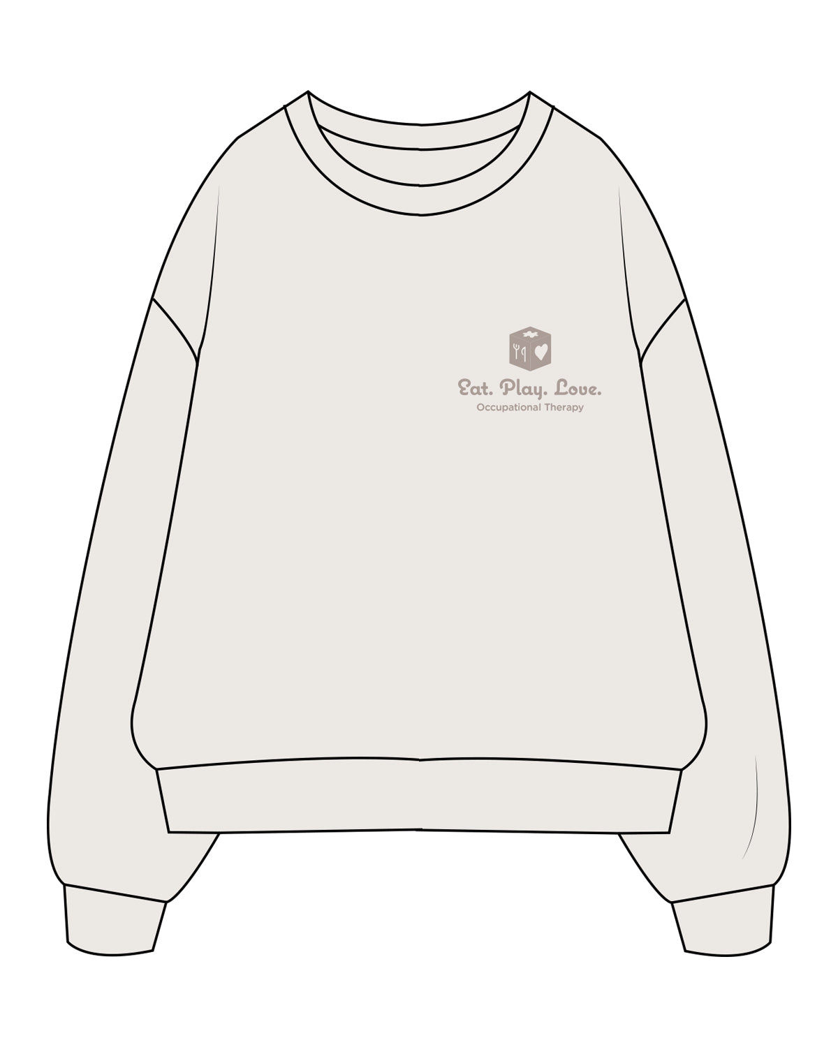 The Womens Crewneck - Bone - EAT.PLAY.LOVE - Left Chest Stacked - Tone on Tone