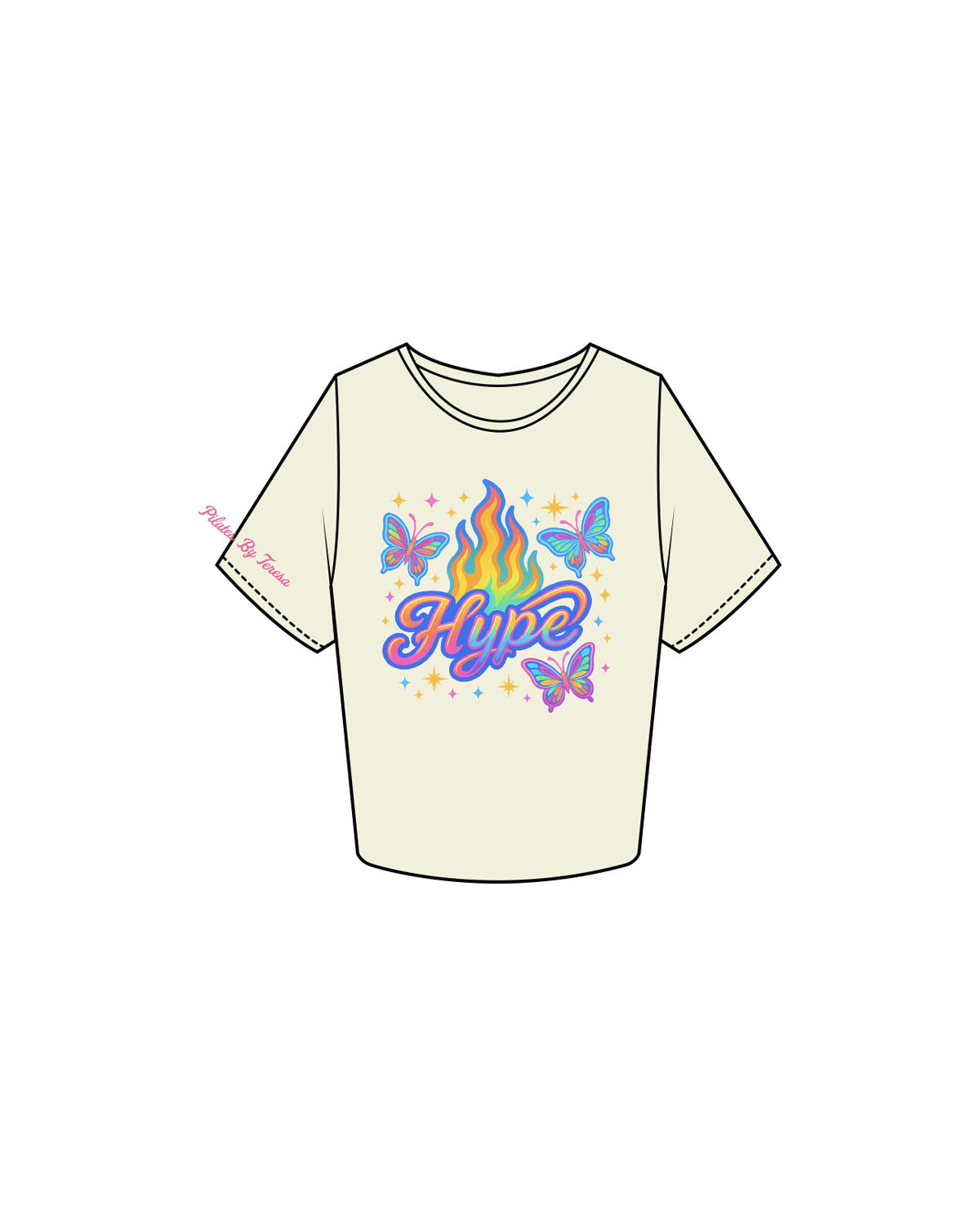 The Crop Tee - Butter - Pilates Baddie - Center Chest & Right Sleeve - Printed - Full Color