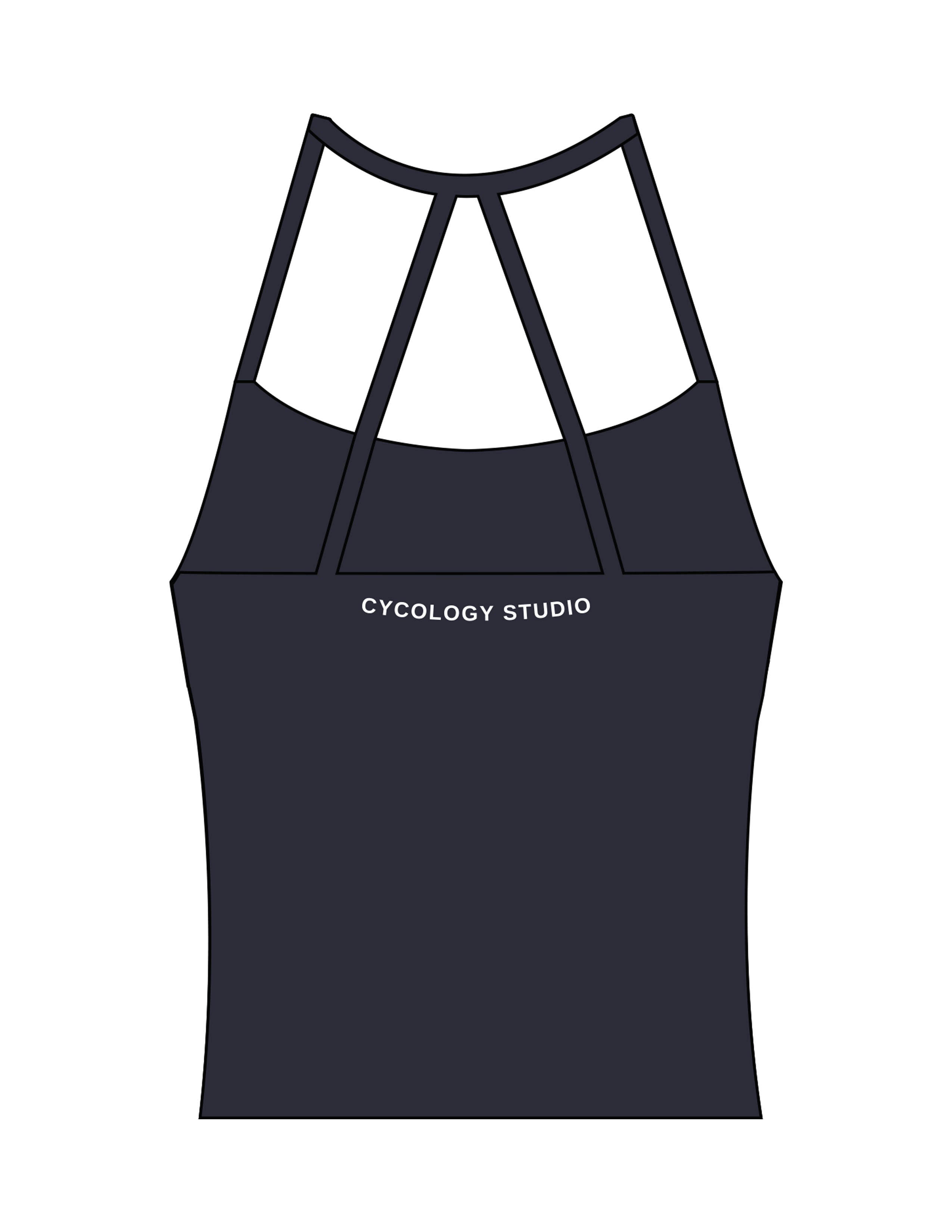 The Womens Sporty Tank - Navy - Cycology Studio - Center Back - Printed - White