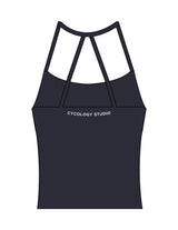 The Womens Sporty Tank - Navy - Cycology Studio - Center Back - Printed - White