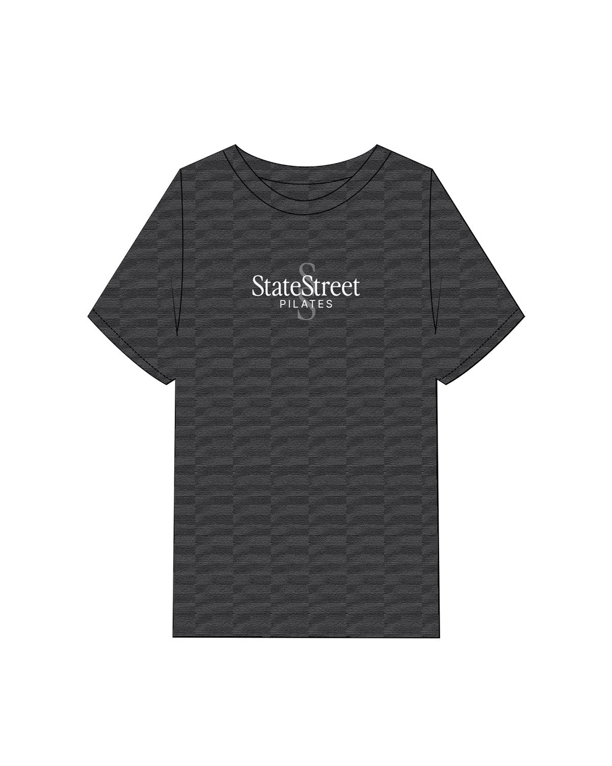 The Womens Heavyweight Tee - Black Stone - State Street - Center Chest Stacked - Printed - Full Color