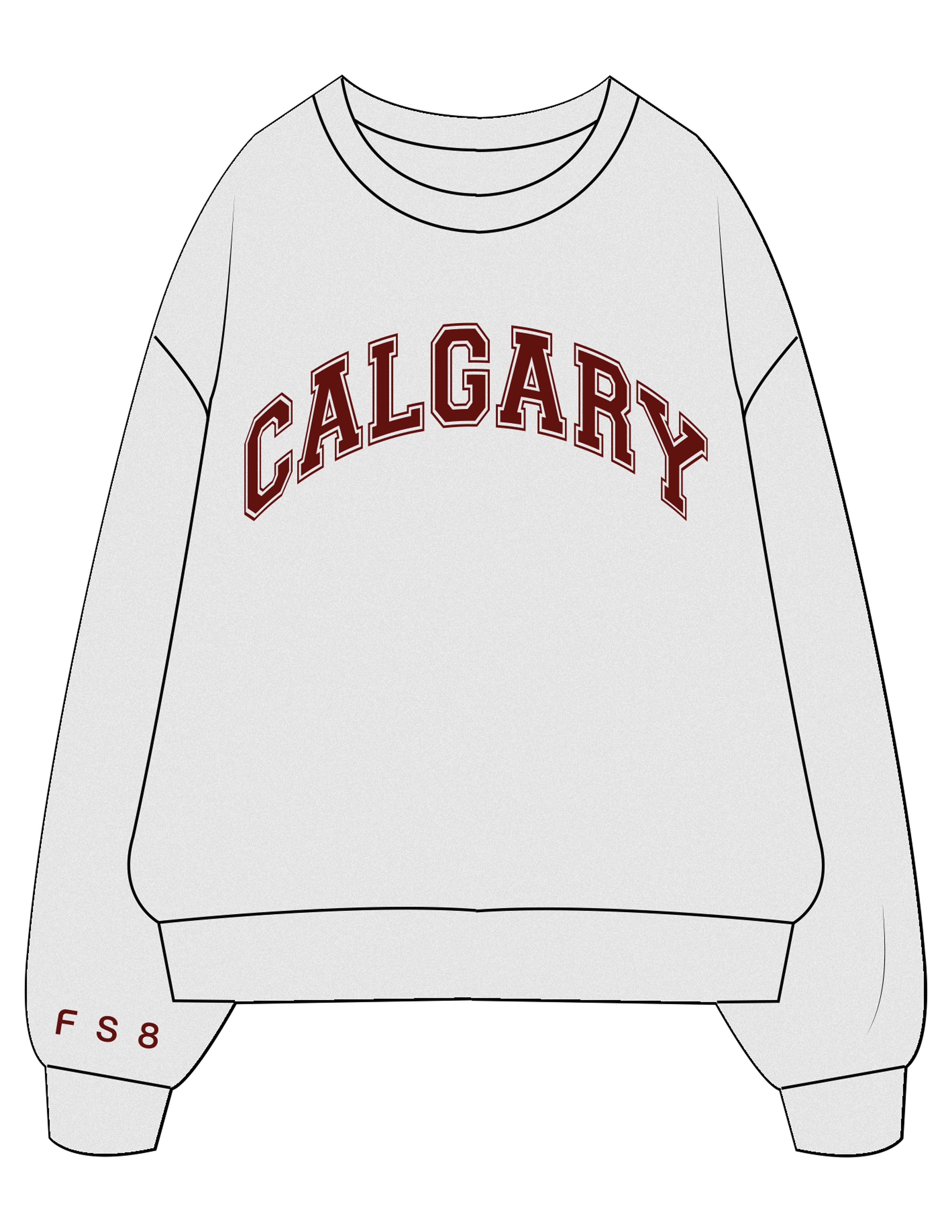 The Mens Crewneck - White Heather - FS8 Studios - Center Chest Arc Printed - Right Sleeve Embroidered - Maroon