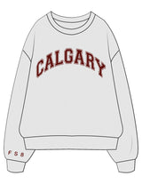 The Mens Crewneck - White Heather - FS8 Studios - Center Chest Arc Printed - Right Sleeve Embroidered - Maroon