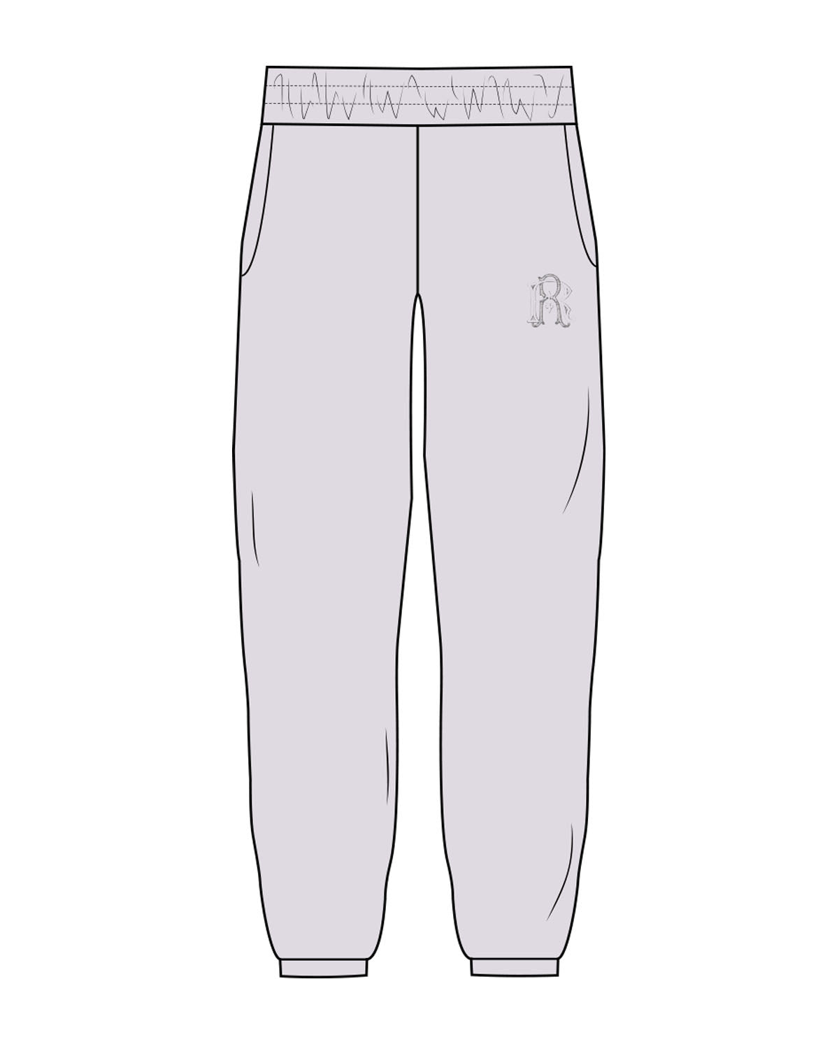 The Womens Sweatpants - Orchid - Reboot - Left Leg - Embroidered - Charcoal