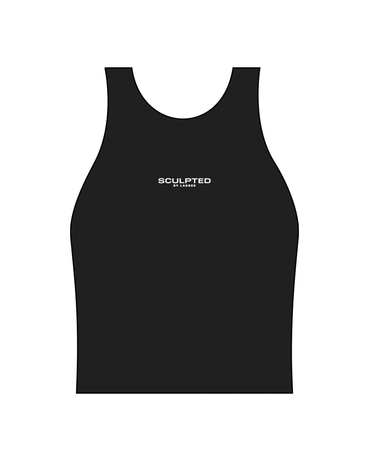 The Womens Active Crop Tank - Black - Sculpted By Lagree - Center Chest - Printed - White