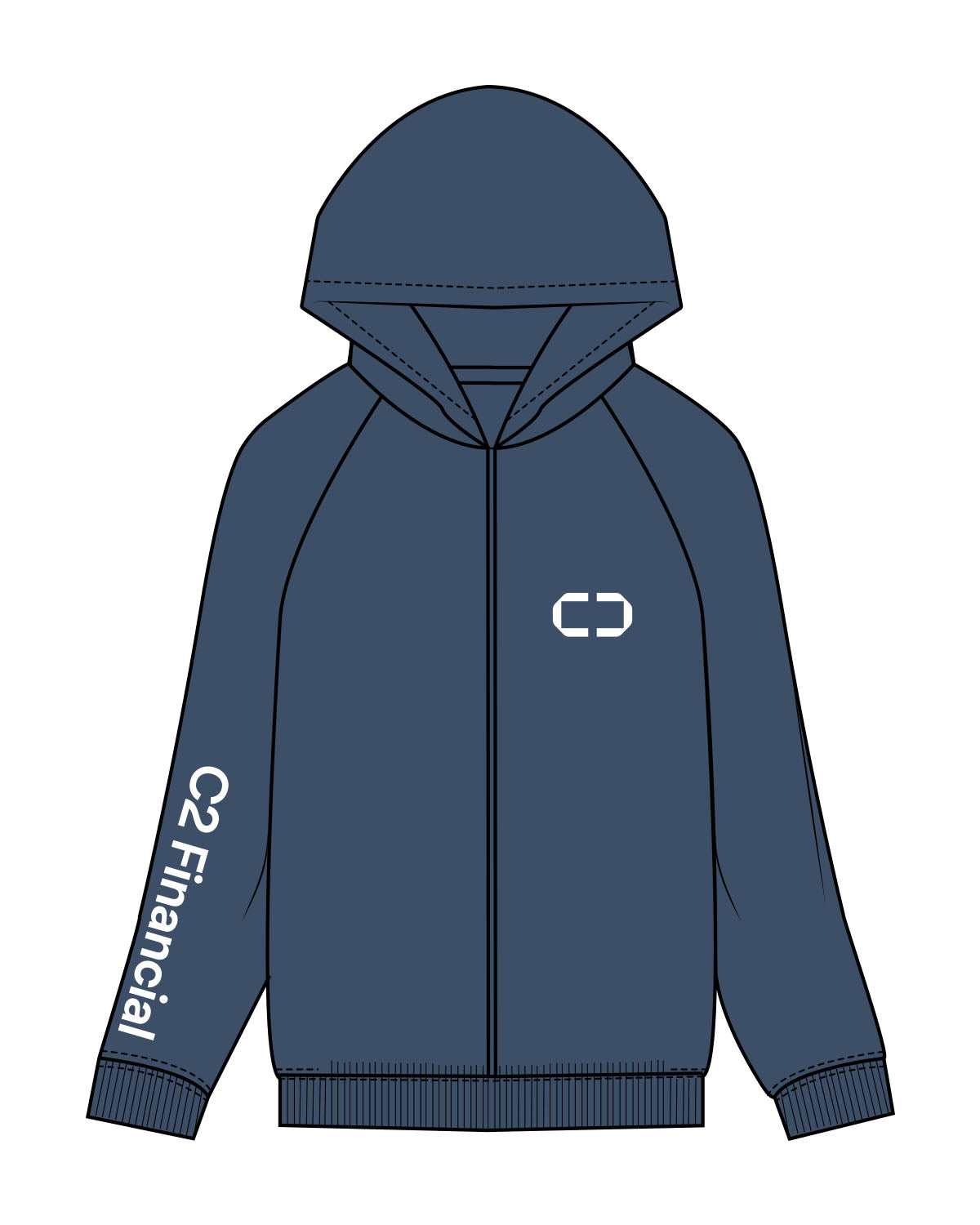 The Recycled Unisex Zip Hoodie - Sea - C2 Financial - Left Chest & Right Sleeve - Printed - White