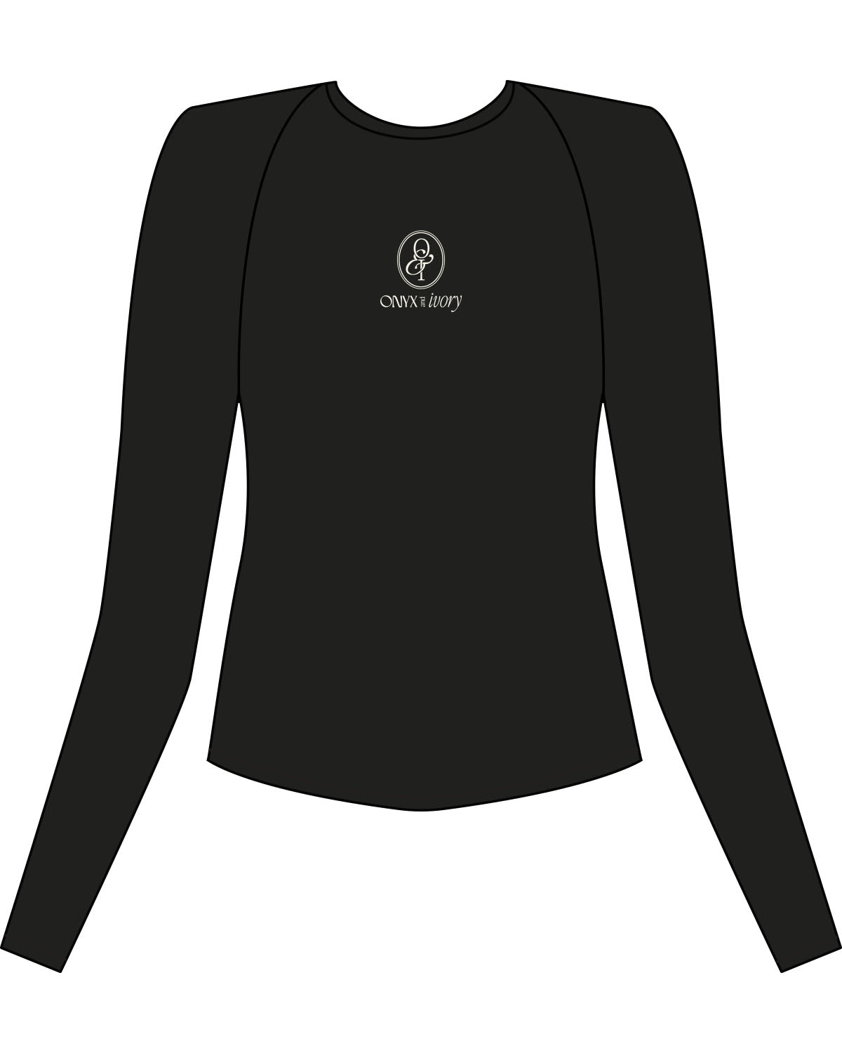 The Womens Sporty Long Sleeve - Black - Onyx & Ivory - Center Chest Stacked - Printed - Off White