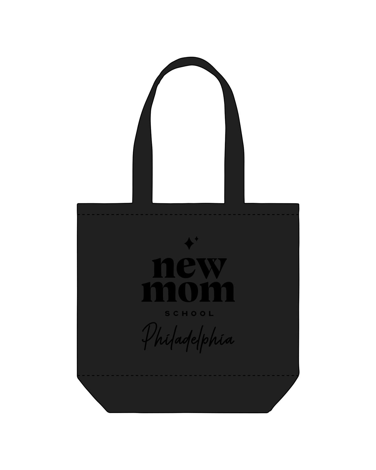 The Promo Tote Bag - Black - New Mom School - Center Stacked Logo - Printed - Black