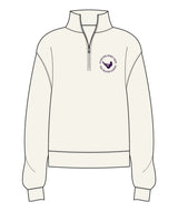 The Womens 1/4 Zip - Off White - Pilates Baddie - Left Chest Round Logo - Printed - Purple