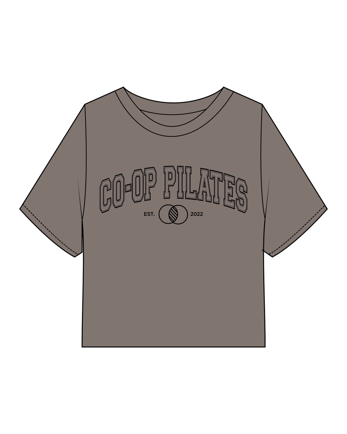 The Heavyweight Crop Tee - Washed Gray - Co-Op Pilates - Center Chest est- Printed - Black