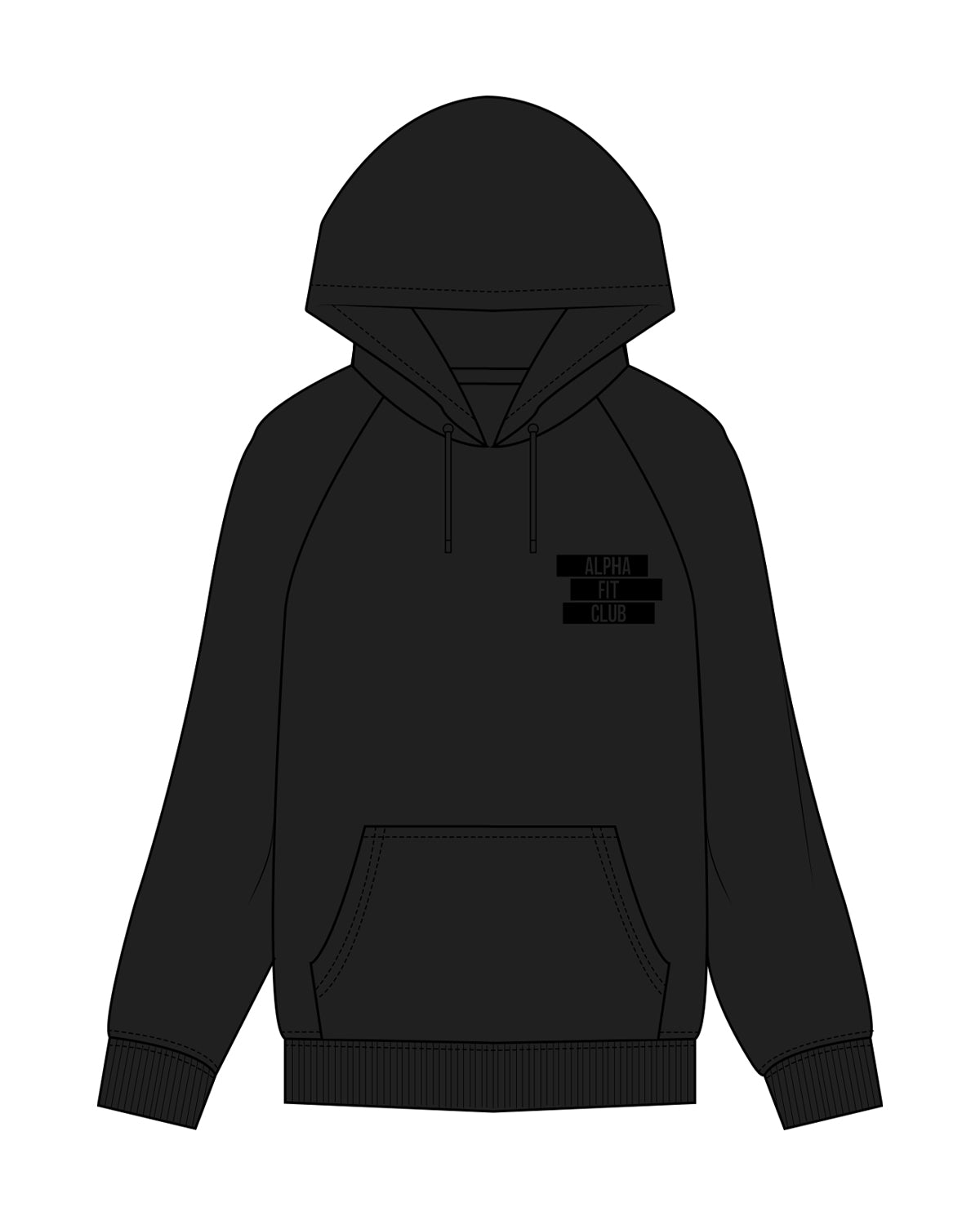 The Classic Hoodie - Black - Alpha Fit - Left Chest Stacked - Tone on Tone