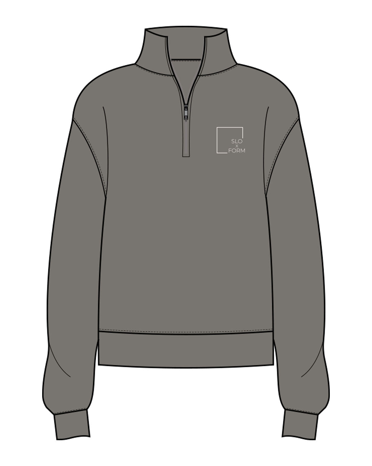 The Womens 1/4 Zip - Washed Gray - Slo x Form - Left Chest Squared - Printed - Bone