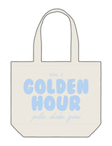The Tote Bag - Natural - Golden Hour - Center Body Stacked w/ Script - Printed - Light Blue