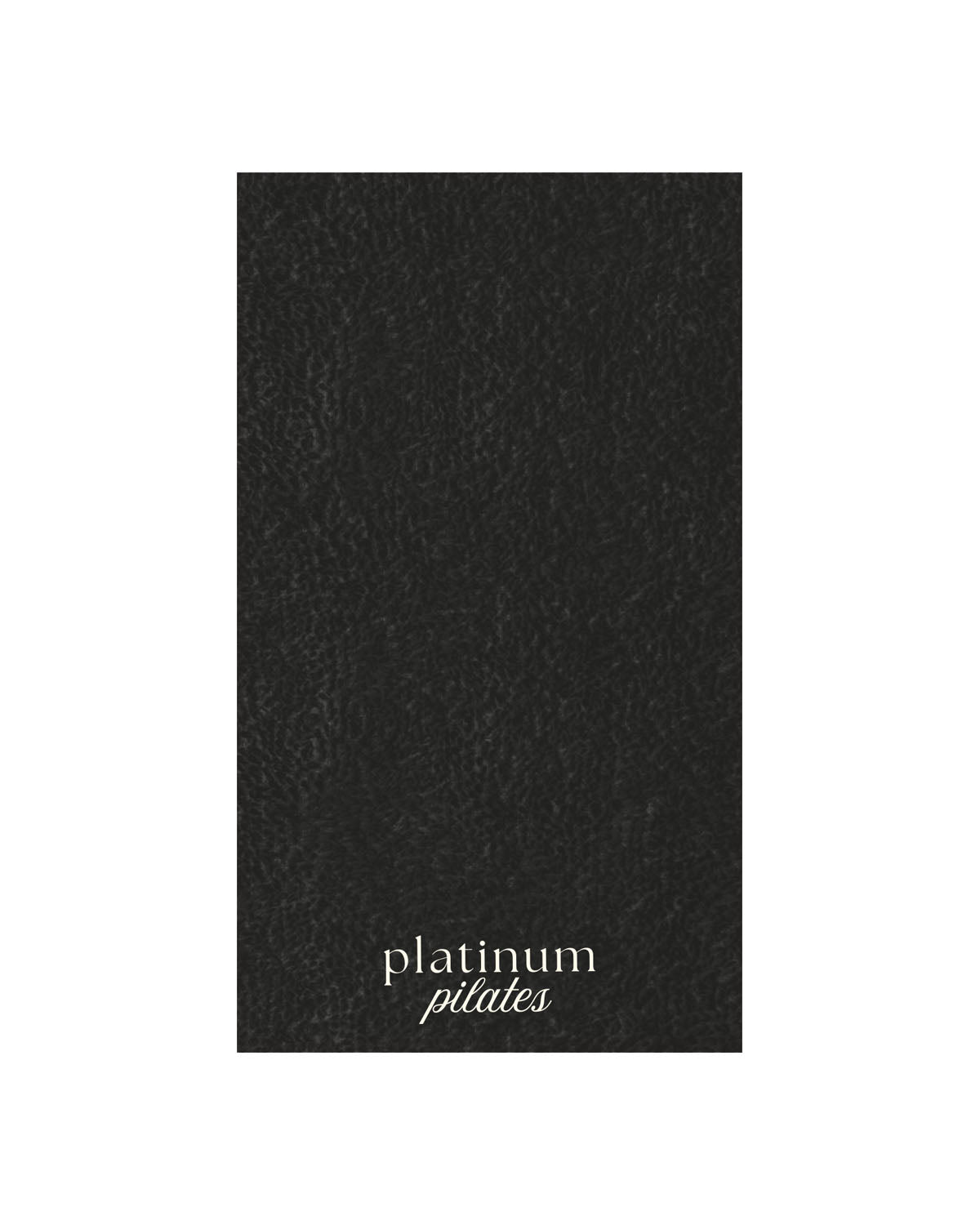 The Gym Towel - Black - Platinum Pilates - Bottom Body Stacked - Embroidered - Off White - Gym Towel Bag - Black - Center Body Stacked - Printed - White