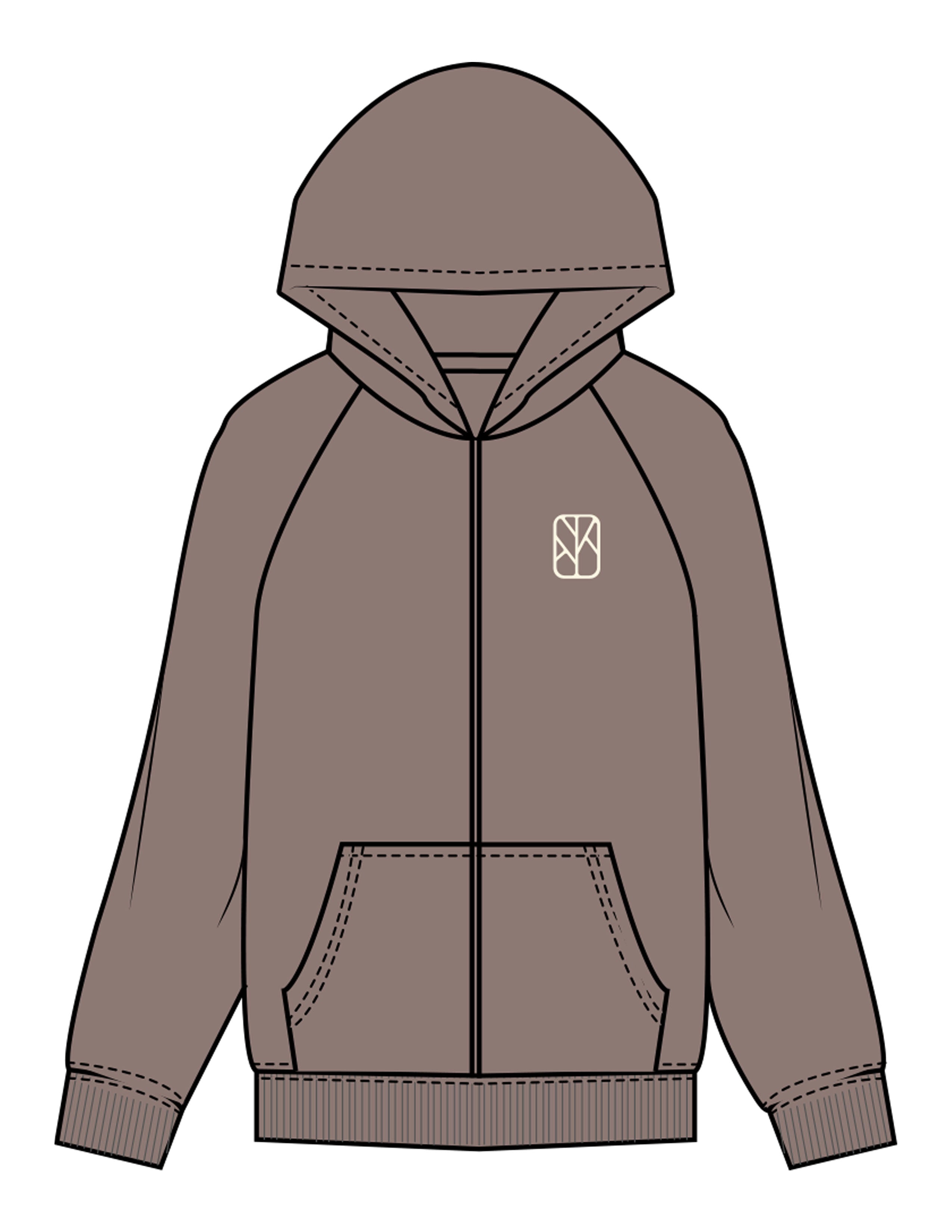 The Womens Zip Hoodie - Washed Gray - The Oak Method - Left Chest & Full Back - Printed - Cream