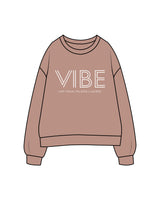 The Womens Crewneck - Clay - Vibe Hot Yoga & Pilates - Center Chest Stacked & Back Neckline - Printed - White