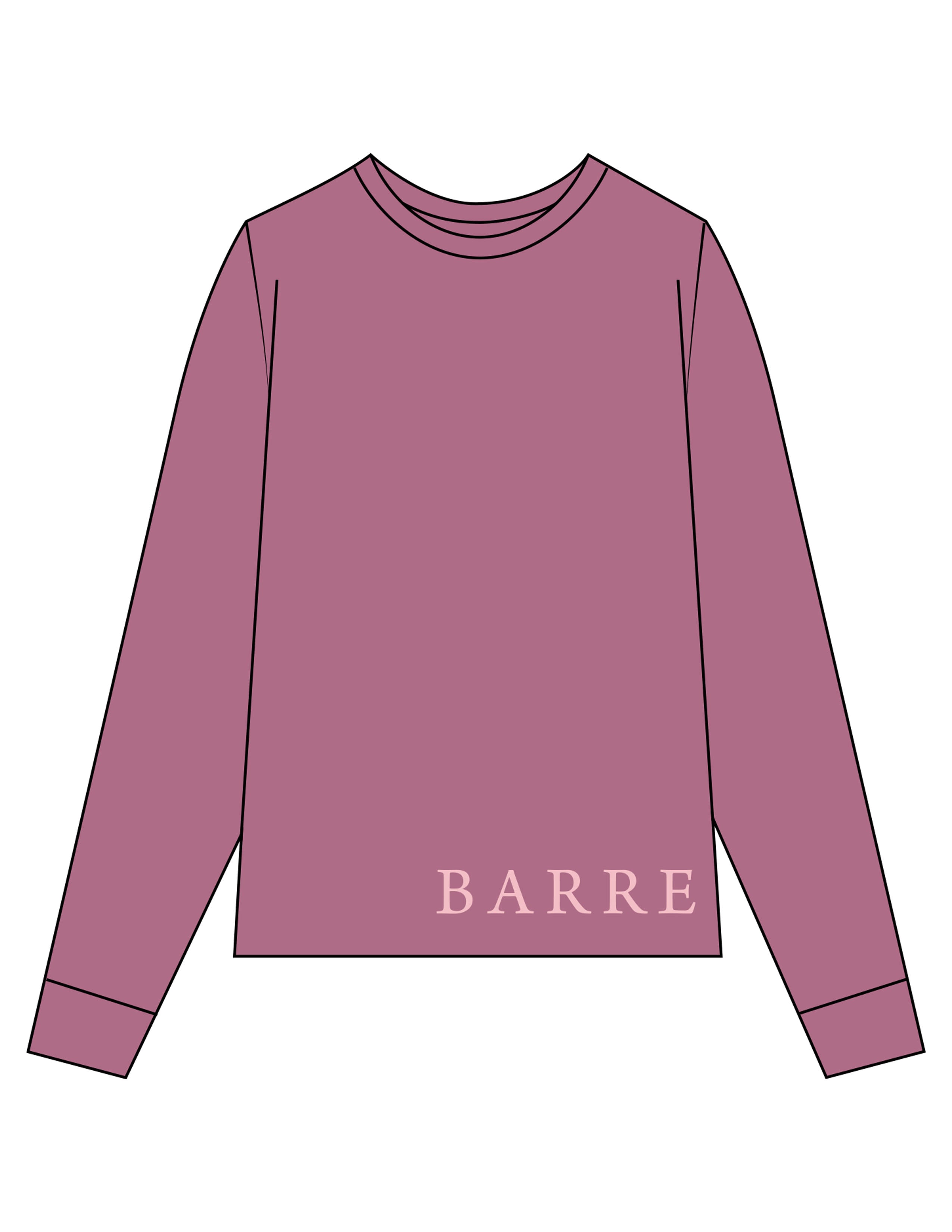 The Unisex Midweight Long Sleeve - Berry - Barre Life - Bottom Front & Back - Printed - Pink