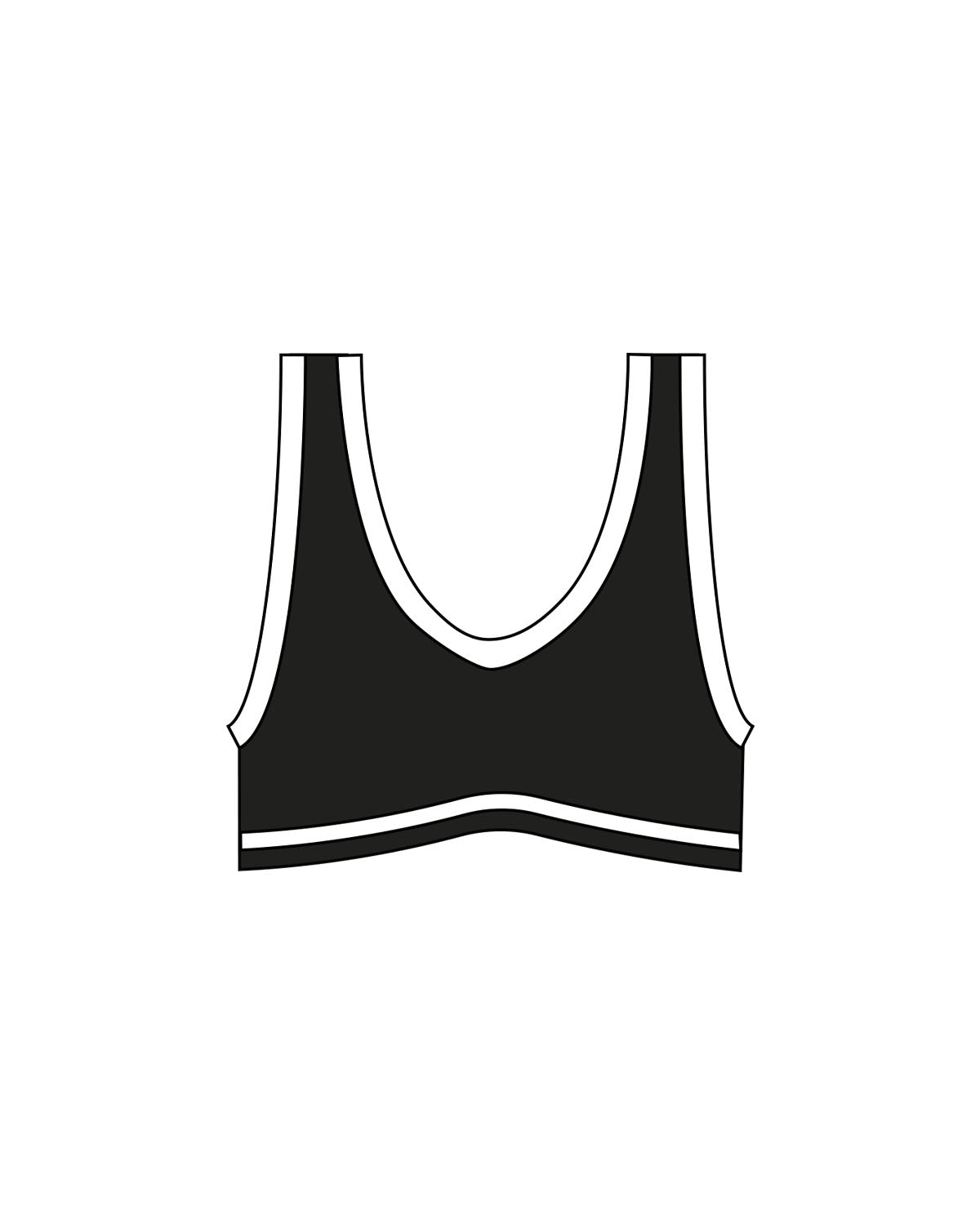 The Piped Bra - Black - MAT - Center Back - Printed - White