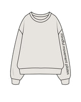 The Womens Crewneck - Washed Bone - Mindful Movement - Left Sleeve & Back Neckline - Black