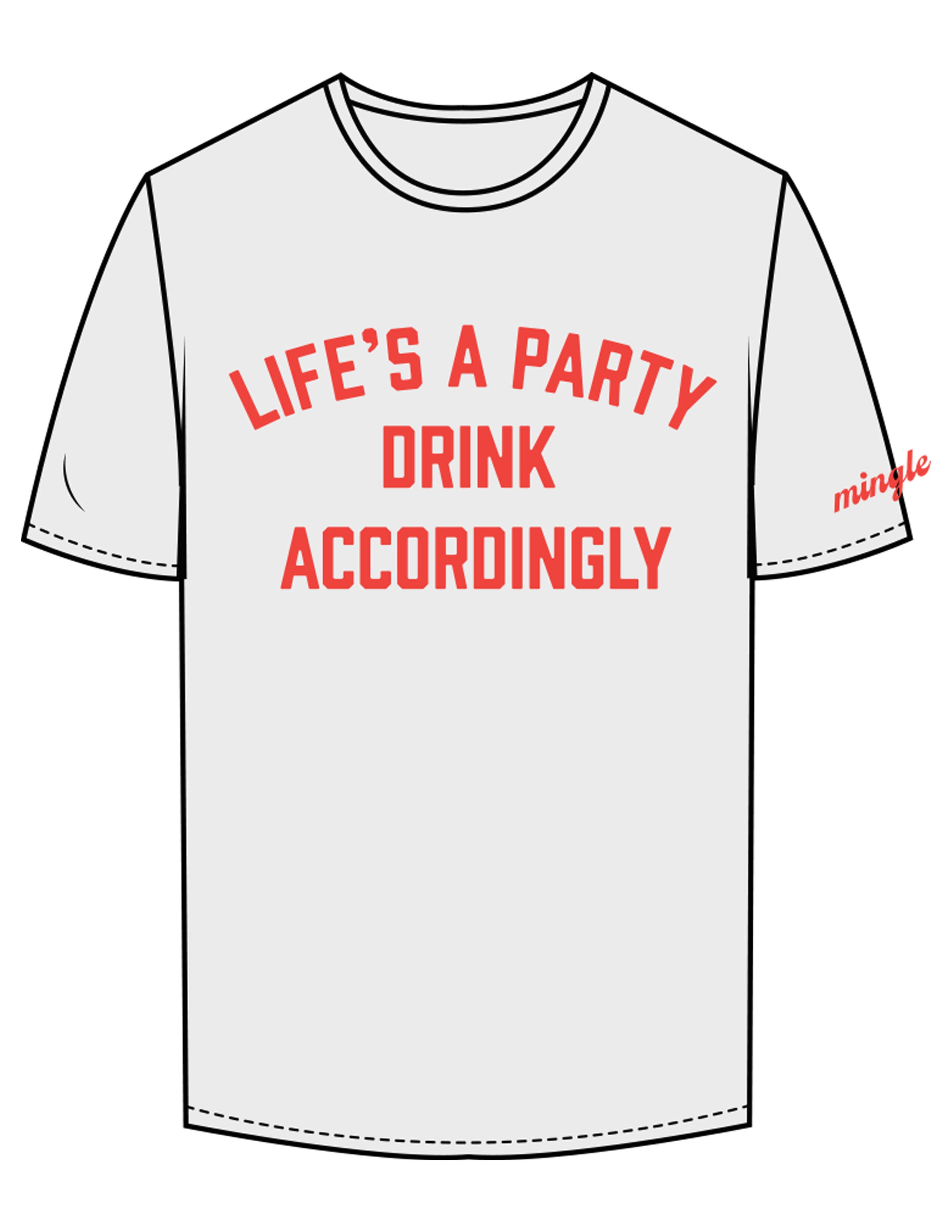 The Mens Tee - Off White - Mingle Mocktails - Center Chest Stacked & Left Sleeve - Printed - Red