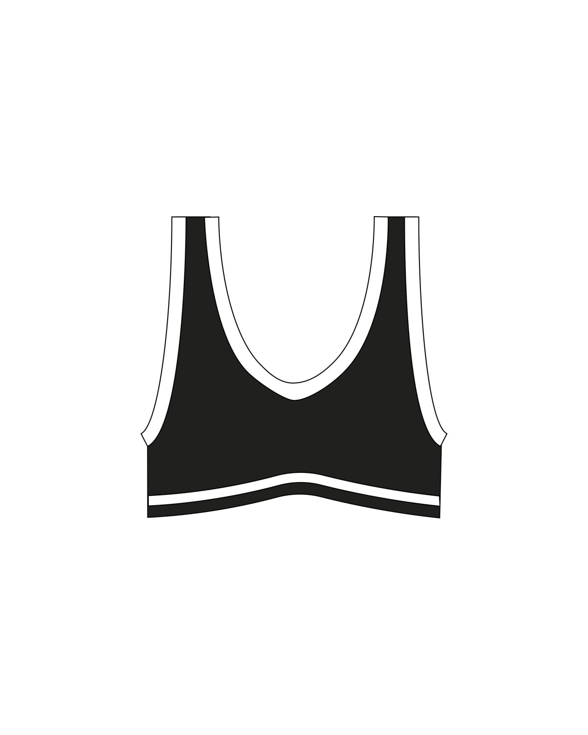 The Piped Bra - Black - SWEATDREAMS - Center Back - Printed - White