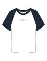 The Micro Rib Baby Tee - White / Navy - NSpiers - Center Chest & Back Script - Printed - Navy
