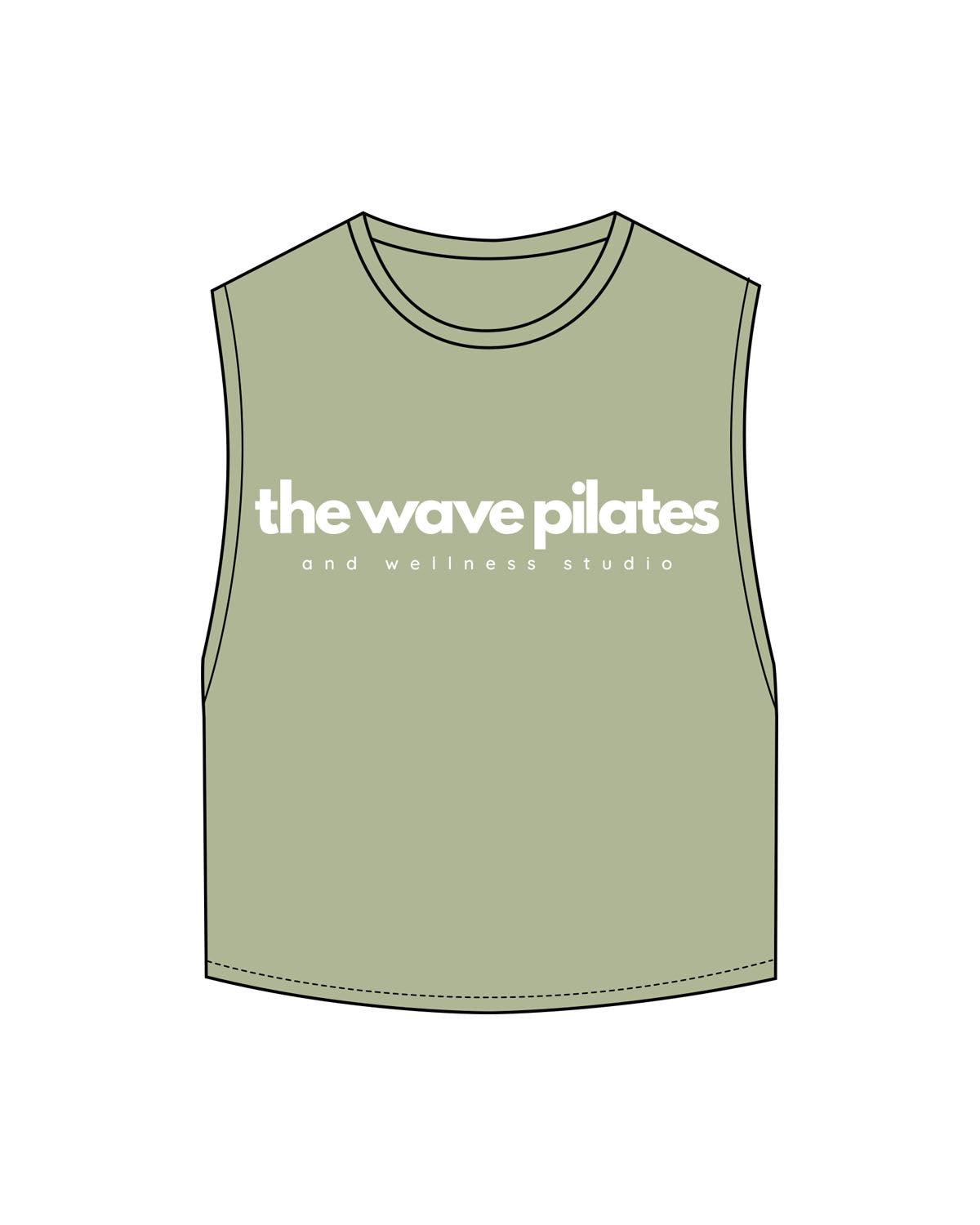 The Crop Muscle Tank - Pistachio - The Wave Pilates - Center Chest Stacked - Printed - White