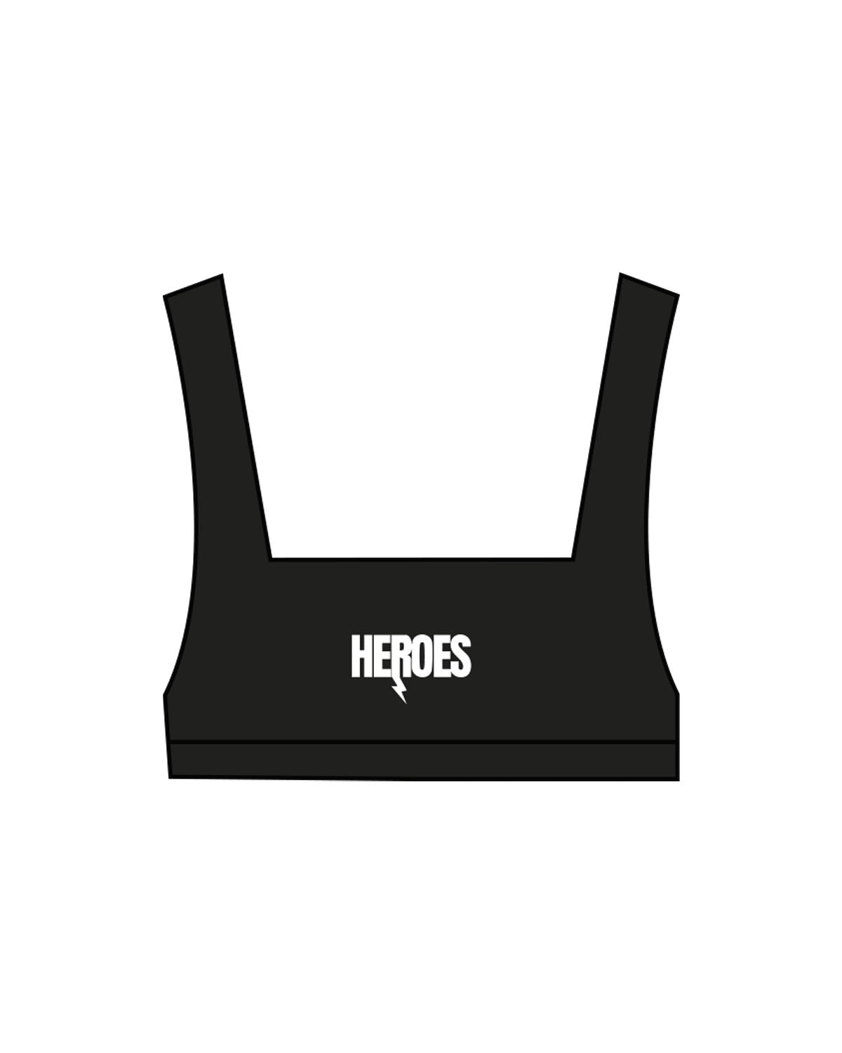 The Box Cut Bra - Black - Heroes Fitness - Center Chest - Printed - White