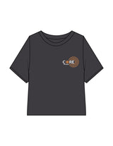 The Boxy Crop Tee - Charcoal  - Core Precision - Left Chest Stacked - Printed - Full Color